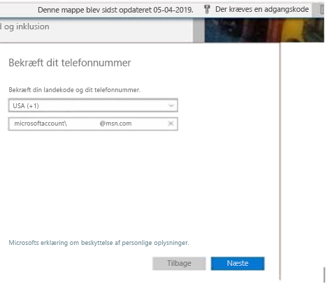 Outlook.com beder om et telefonnummer