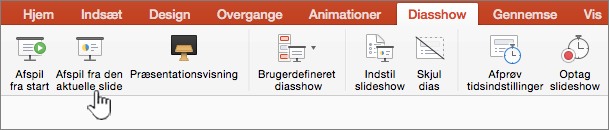 Knappen Afspil fra aktuel slide