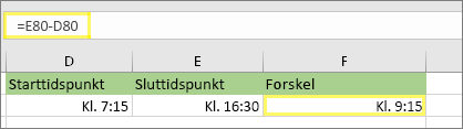 =E80-D80 og resultatet: 9:15