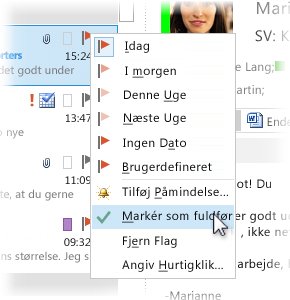 Kommandoen Markér som fuldført i genvejsmenuen for meddelelseslisten