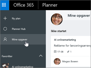 Klik på Mine opgaver for kun at få vist dine opgaver i en plan