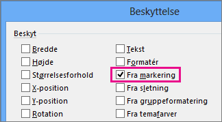 Fra-markering i dialogboksen Beskyttelse i Visio 2016