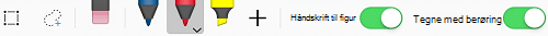 Grundlæggende håndskriftsværktøjer under fanen Tegning for Office iOS-apps