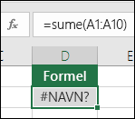 Excel viser fejlen #NAVN? i Excel når et funktionsnavn har en slåfejl