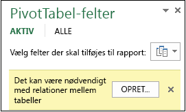 Knappen Opret vises, når en relation er nødvendig