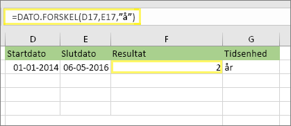 =DATO.FORSKEL(D17,E17,"y") og resultatet: 2