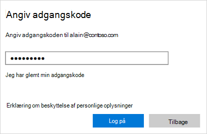 Skærmbilledet Angiv adgangskode