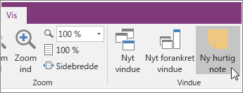 Skærmbillede af knappen Ny hurtig note i OneNote 2016.