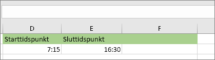 Startdato/-klokkeslæt for kl. 7:15, Slutdato/-klokkeslæt for kl. 16:30