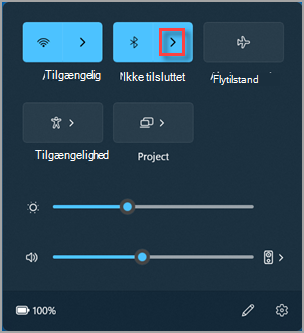 Knappen Administrer Bluetooth-enheder i Hurtige indstillinger.