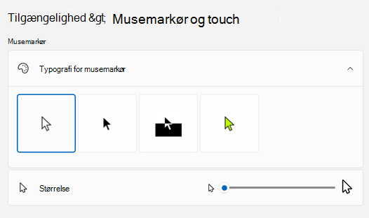 Musemarkør, & berøring i Indstillinger