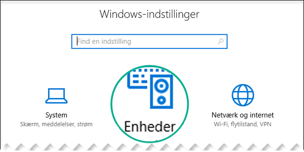 Vælg Enheder i dialogboksen Indstillinger i Windows