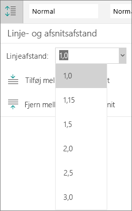 Indstillinger for linjeafstand