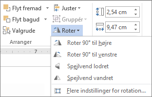 Indstillinger på menuen Roter