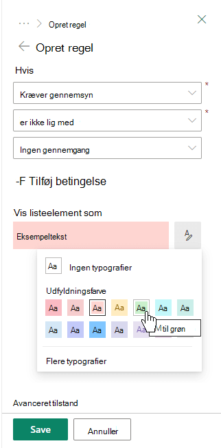 Opret en regel til formatering af en kolonne.