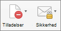 Knapper til sikkerhed og tilladelser i Outlook 2016