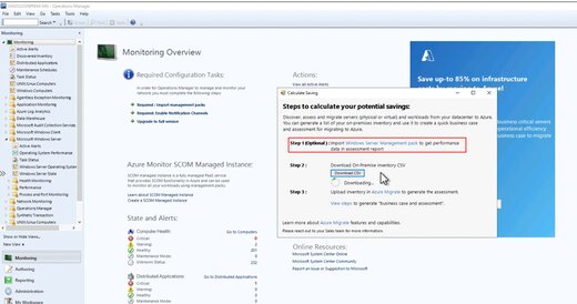 Oversigt over overvågning – Skærmbillede af Import af Windows Server Management Pack