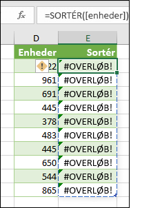 Fejl med #OVERLØB! – Tabelformel