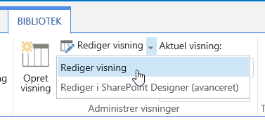 Fanen Bibliotek med Rediger visning fremhævet
