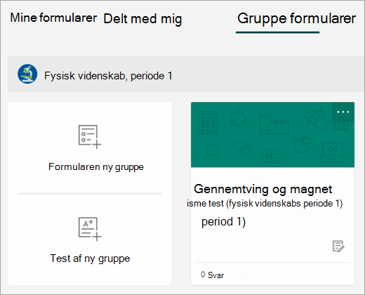 En formularkopi under fanen Gruppeformularer