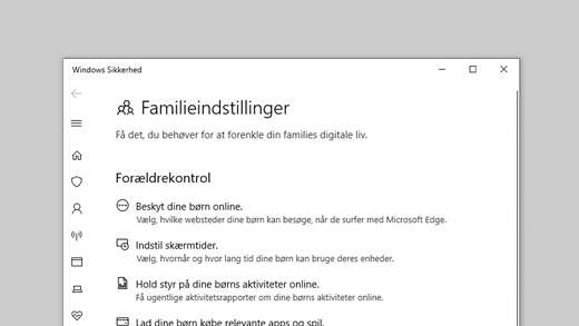 Familieindstillinger i Windows Sikkerhed