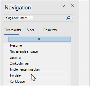 Sidemarkering i Word-navigationsrude