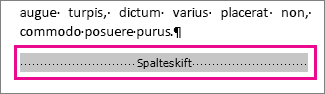 vælger et spalteskift, når "Vis formatering" er aktiveret