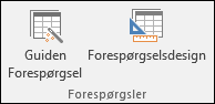 Gruppen Forespørgsler på Access-båndet viser to muligheder: Guiden Forespørgsel og Forespørgselsdesign