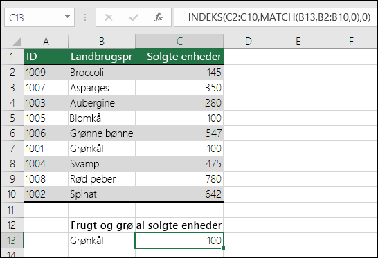 Funktionerne INDEKS og SAMMENLIGN kan bruges som en erstatning for LOPSLAG