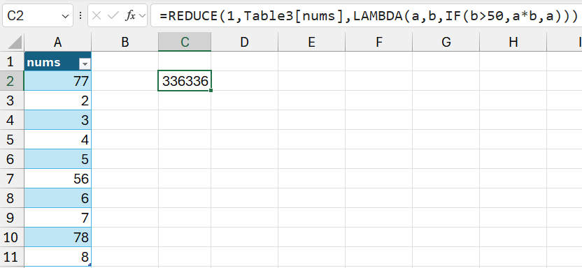 Eksempel på REDUCE LAMBDA