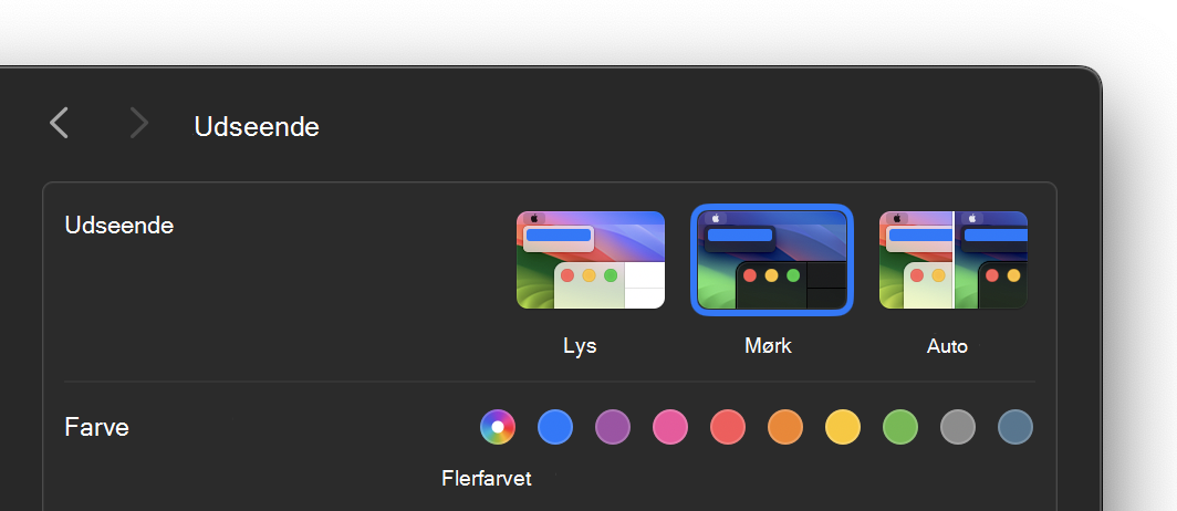 Indstillingen Mørkt udseende på macOS