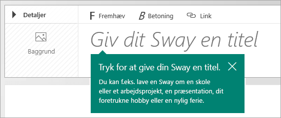 Titelprompten på Sway-handlingsforløbet