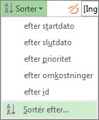 Billede af menuen Sortering på fanen Vis.