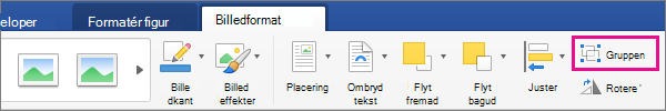 Hvis du vil oprette en gruppe af markerede billeder eller objekter, skal du klikke på Gruppér.