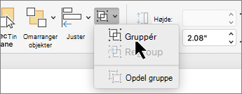 Knappen Gruppér valgt under fanen Figurformat