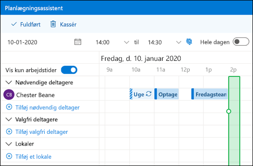 Planlægningsassistent, der viser kombinerede kalenderbegivenheder