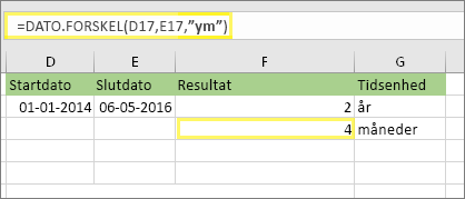 =DATO.FORSKEL(D17,E17,"ym") og resultatet: 4