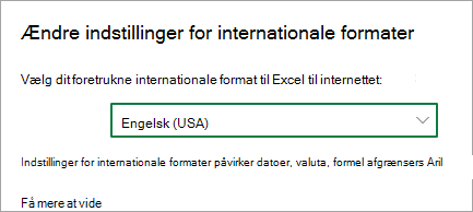 Ændre indstillinger for internationale formater