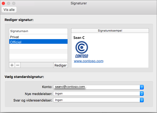 siden Indstillinger for Outlook-signaturer