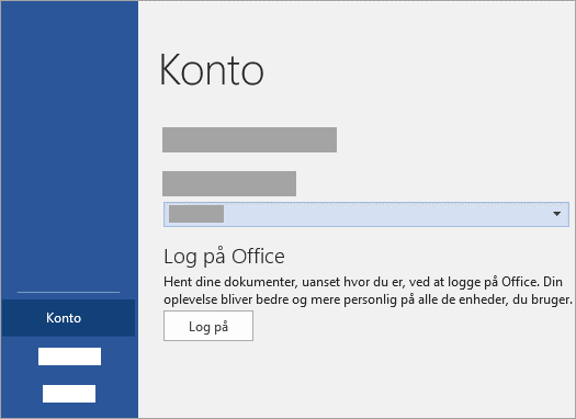 Log på med din Microsoft-Account eller Office 365-arbejds- eller skolekonto.