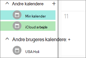 iCloud-kalender vises under Andre kalendere i Outlook til internetbrugere