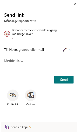 Dialogboksen Del i Excel