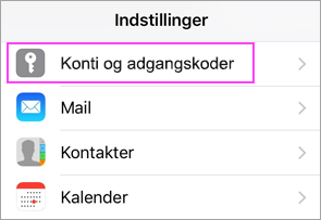 Enhedsindstillinger > Konti og adgangskoder