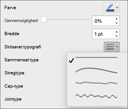 Indstillinger for stregformat i Mac med Skitseret typografi valgt