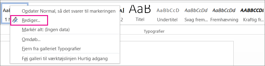 Rediger typografi i Word