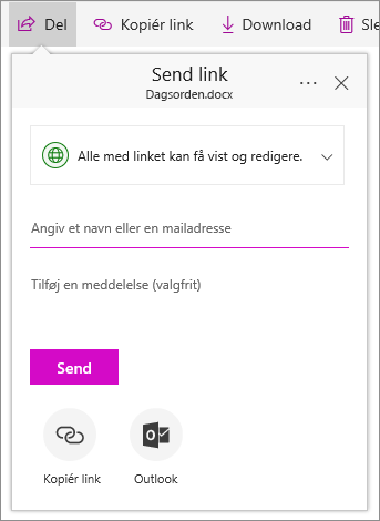 Del en fil eller mappe i OneDrive for Business