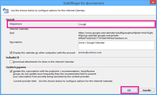 Indstillinger for abonnement på internetkalender
