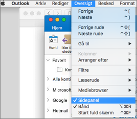 Vælg Vis > Sidepanel for at få vist listen over mapper