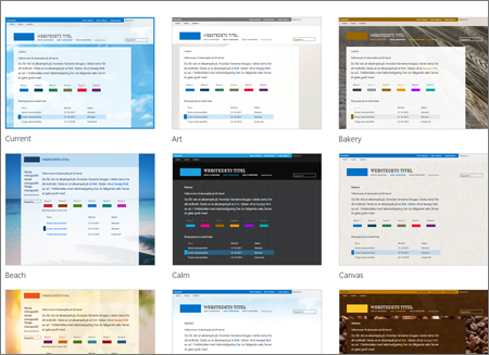 SharePoint Online-side, der viser billeder af webstedsskabeloner