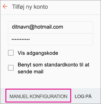 Vælg manuel konfiguration